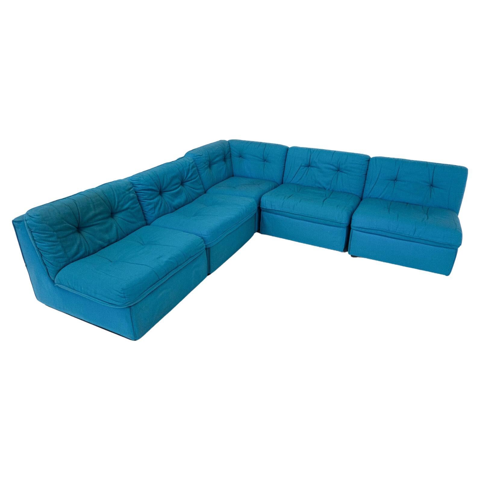 Mid-Century Modern Blue Modular Sofa, Italy, 1960s For Sale