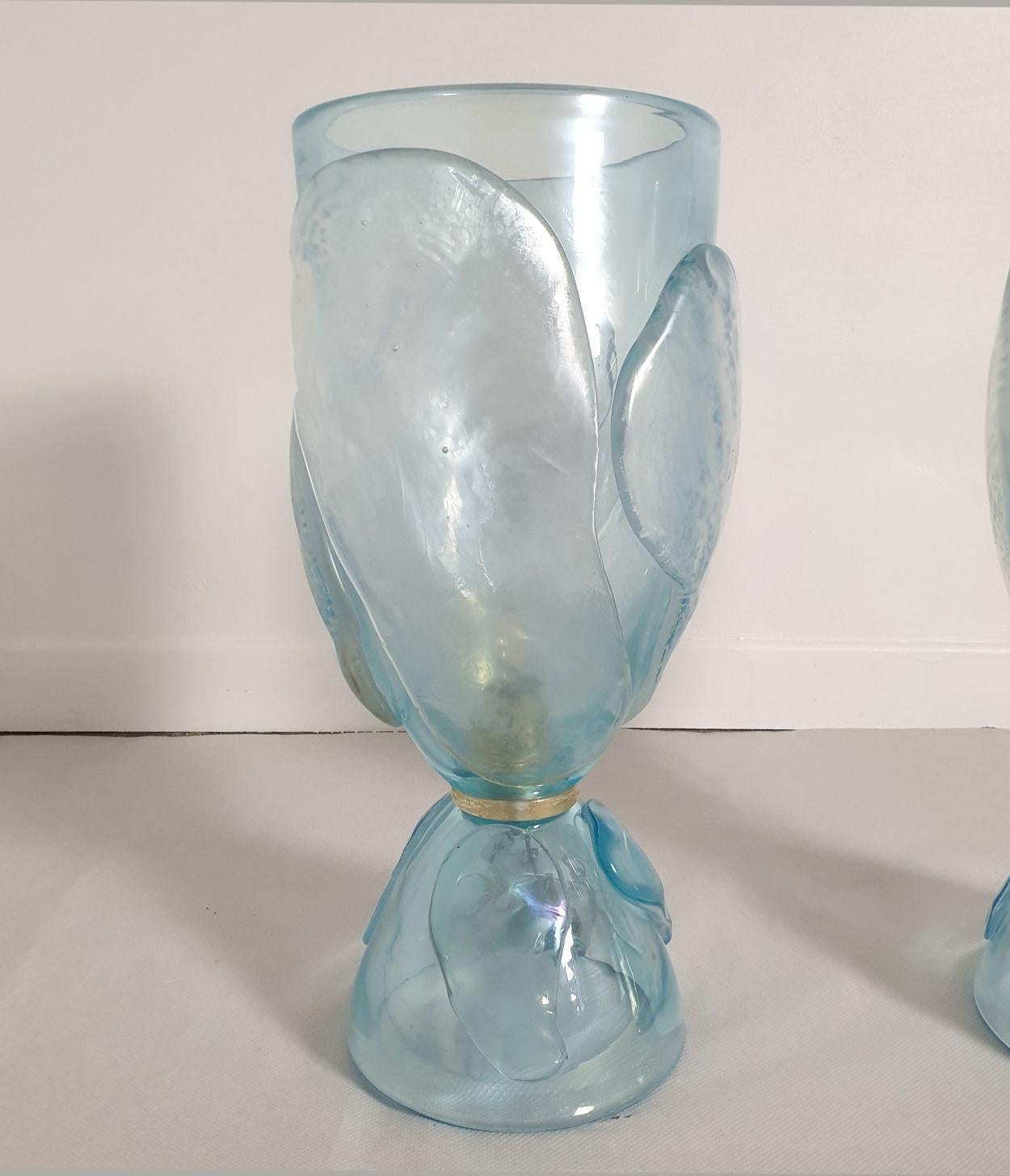 Mid Century Blue Murano Glass Lamps - a Pair In Excellent Condition For Sale In Dallas, TX