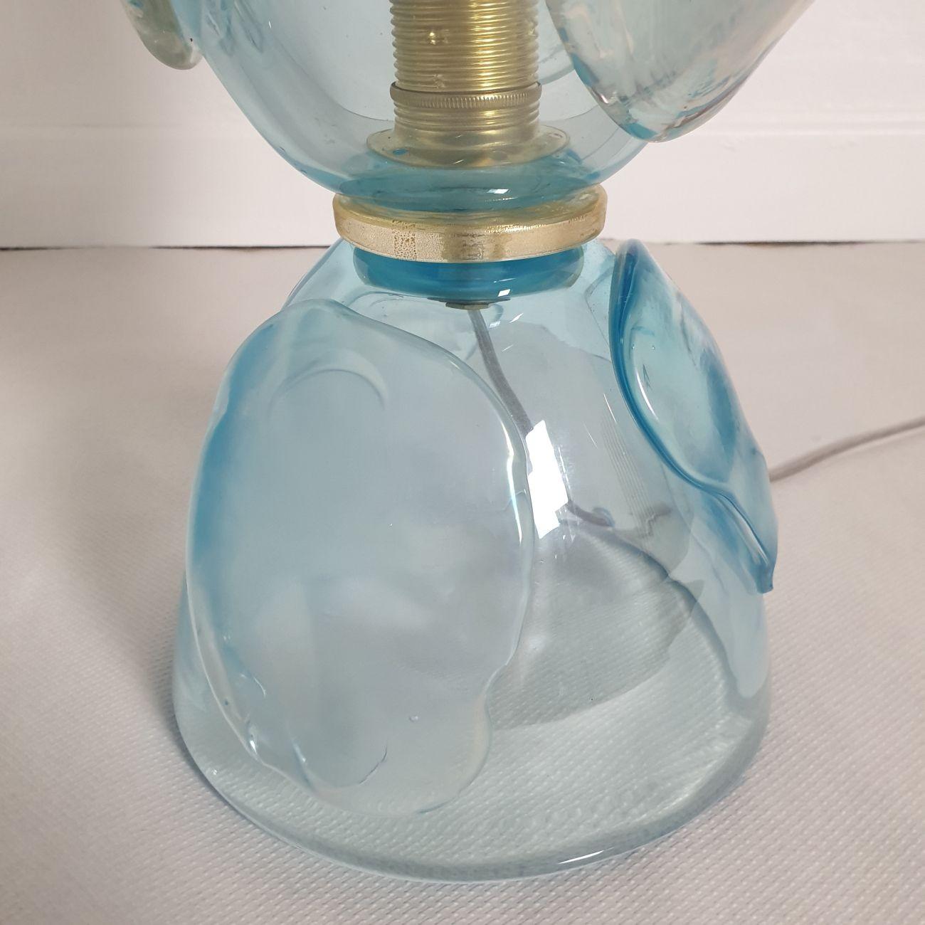 Mid Century Blue Murano Glass Lamps - a Pair For Sale 3