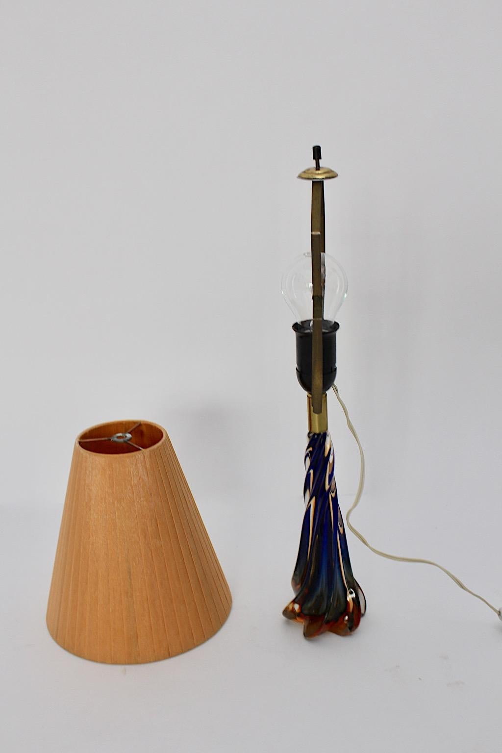 Mid Century Modern Blue Orange Vintage Glass Table Lamp 1950s For Sale 3