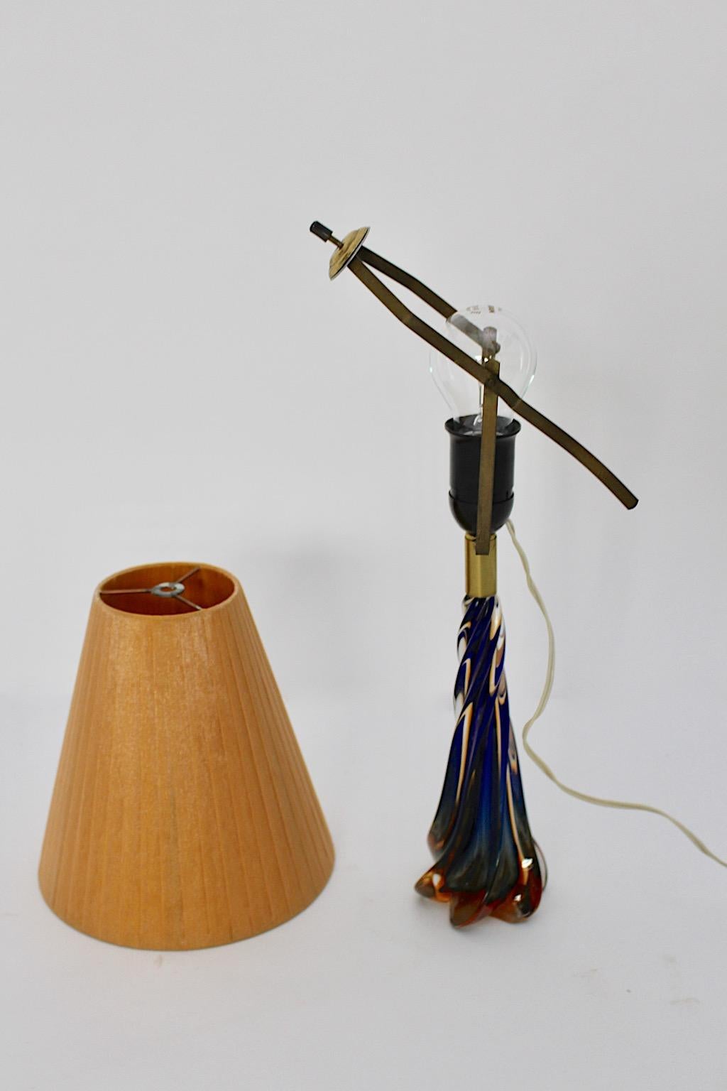 Mid Century Modern Blue Orange Vintage Glass Table Lamp 1950s For Sale 4