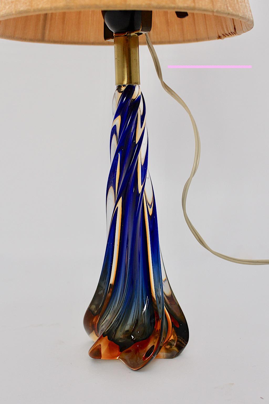Italian Mid Century Modern Blue Orange Vintage Glass Table Lamp 1950s For Sale
