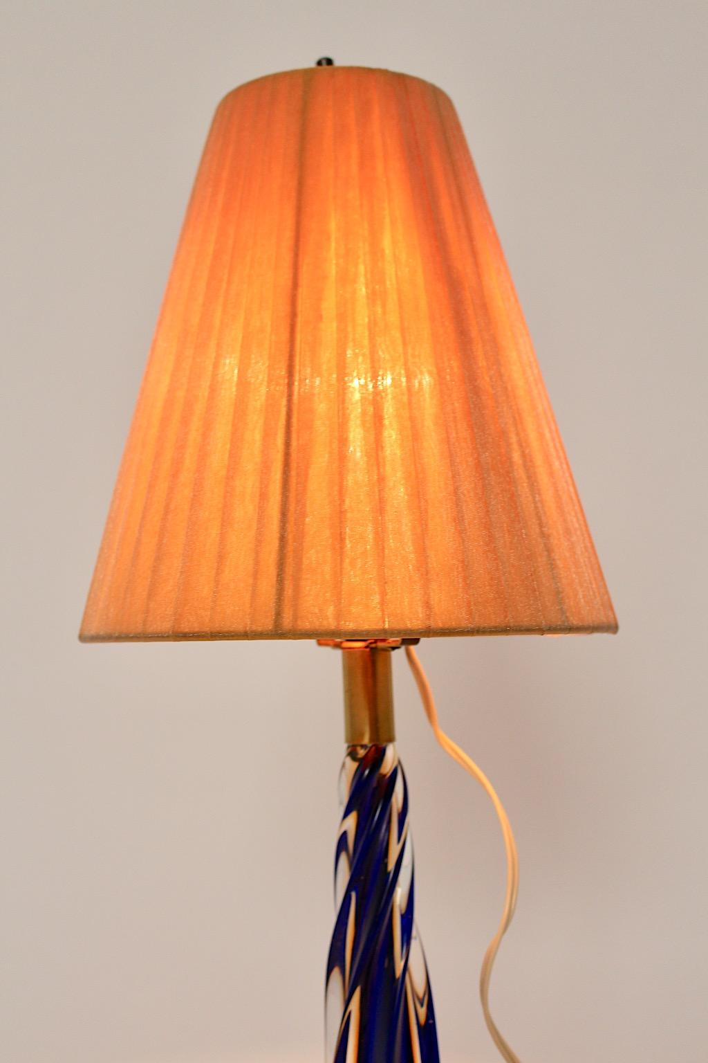 Mid-20th Century Mid Century Modern Blue Orange Vintage Glass Table Lamp 1950s For Sale