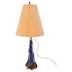 Mid Century Modern Blue Orange Vintage Glass Table Lamp 1950s