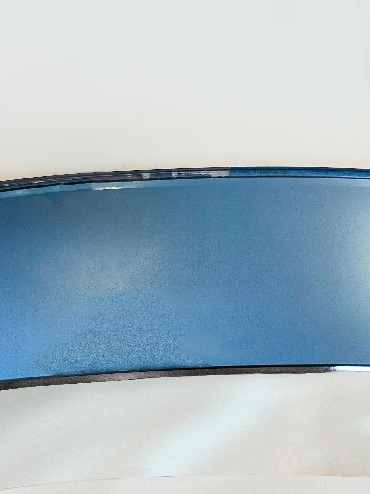 Mid-Century Modern Blue Oval Glass Wall Mirror, Italy 1970s 4