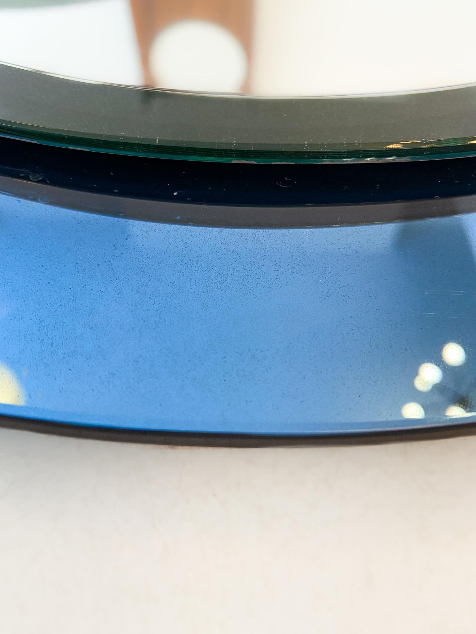 Mid-Century Modern Blue Oval Glass Wall Mirror, Italy 1970s 1