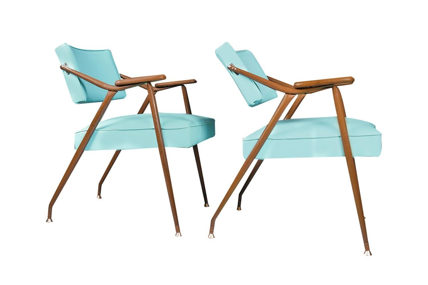 Metal Mid-Century Modern Blue Pair Armchairs Viko Baumritter 1959 USA