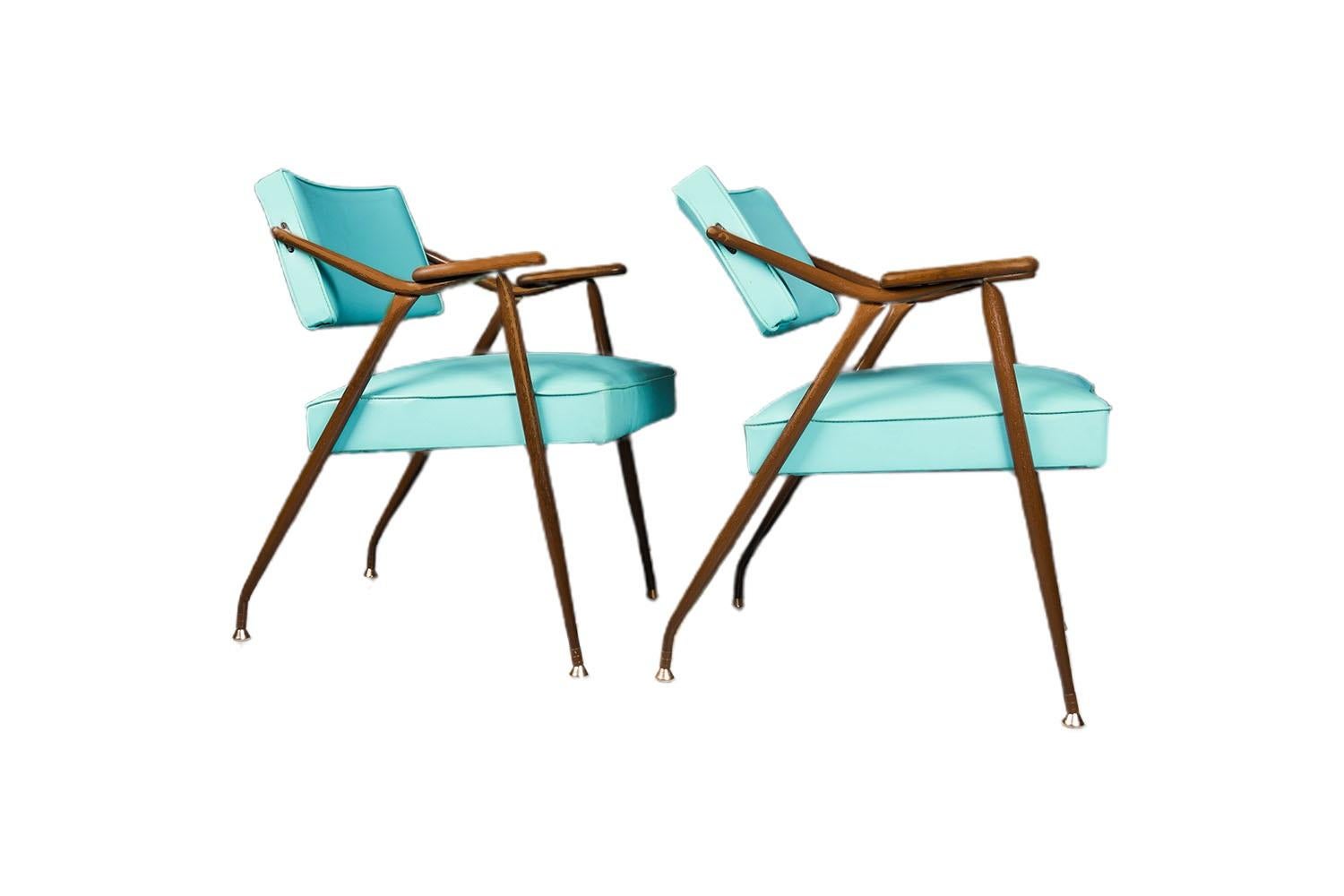 Mid-Century Modern Blue Pair Armchairs Viko Baumritter 1959 USA In Good Condition For Sale In Baltimore, MD