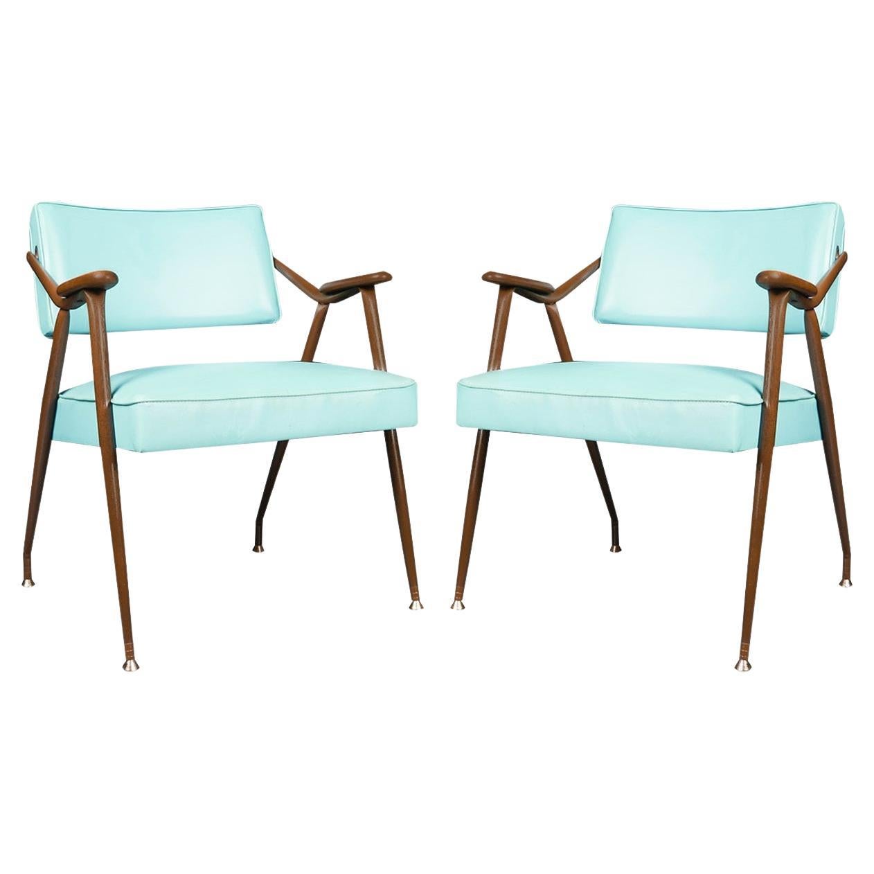 Mid-Century Modern Blue Pair Armchairs Viko Baumritter 1959 USA