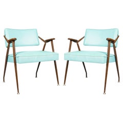 Mid-Century Modern Blue Pair Armchairs Viko Baumritter 1959 USA