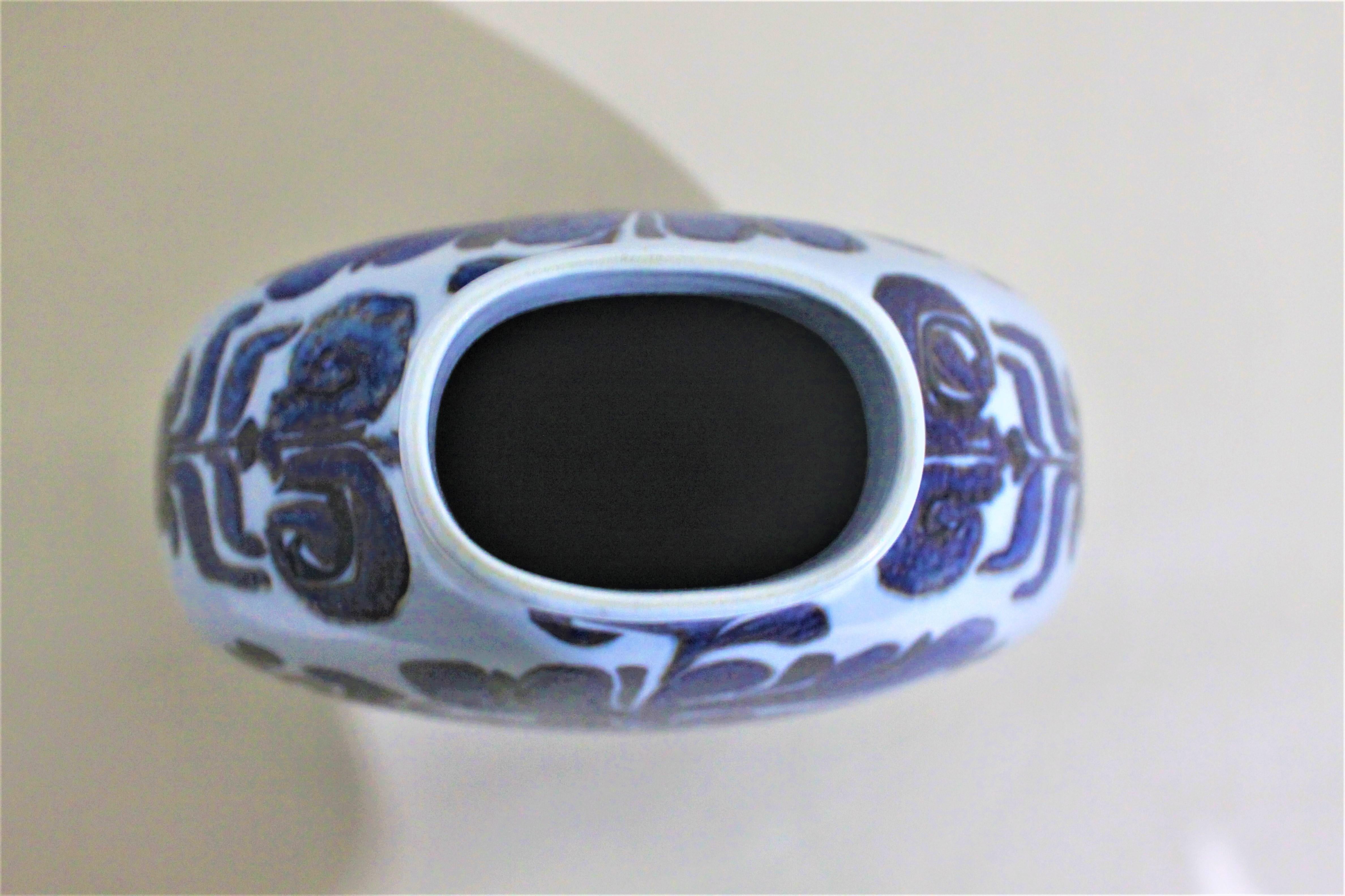 20th Century Mid-Century Modern Blue Royal Copenhagen Art Pottery Vase For Sale