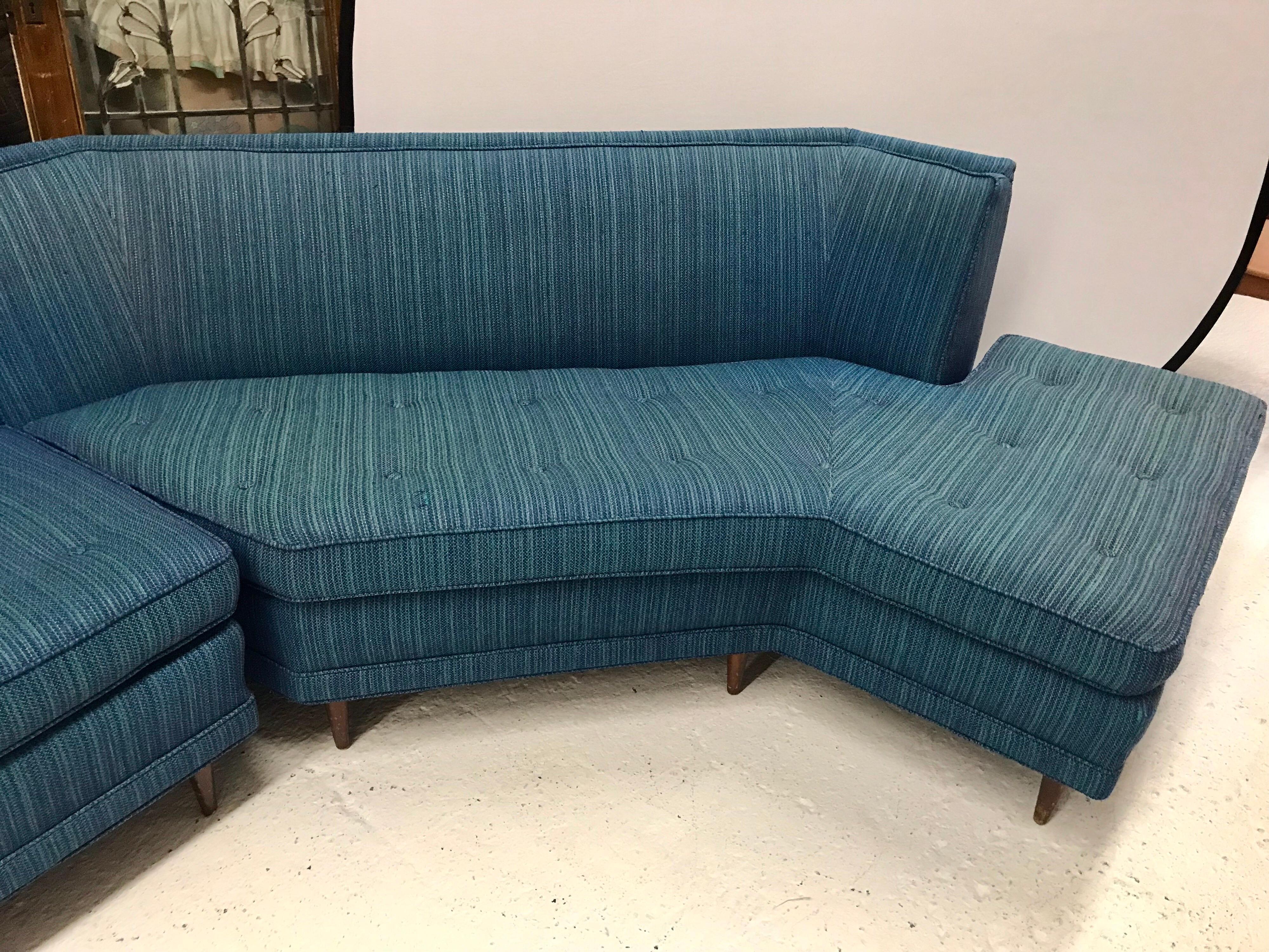 Mid-Century Modern Blue Selig Two-Piece Sculptural Curved Sectional Sofa 2