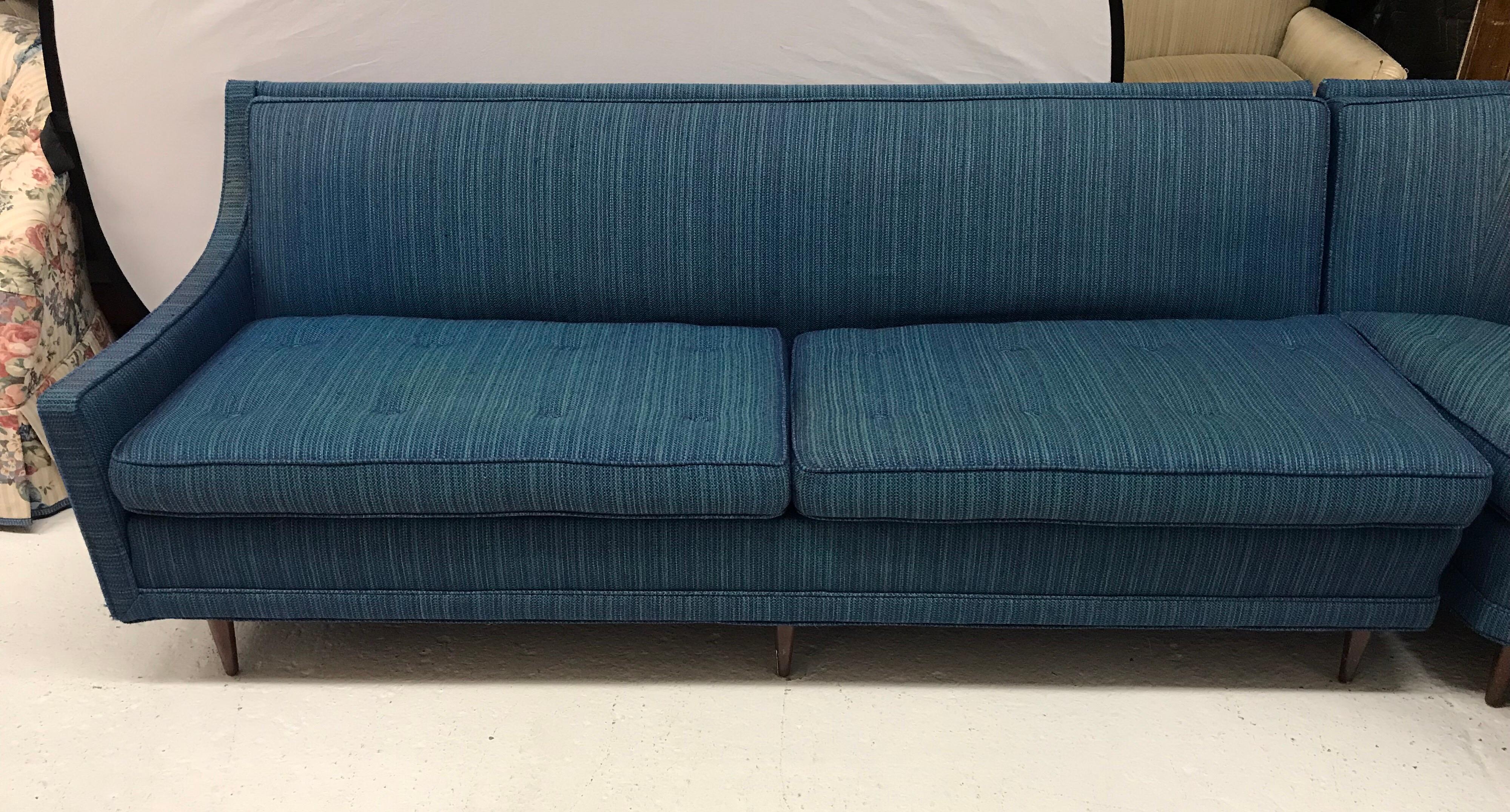 Mid-Century Modern Blue Selig Two-Piece Sculptural Curved Sectional Sofa In Good Condition In West Hartford, CT