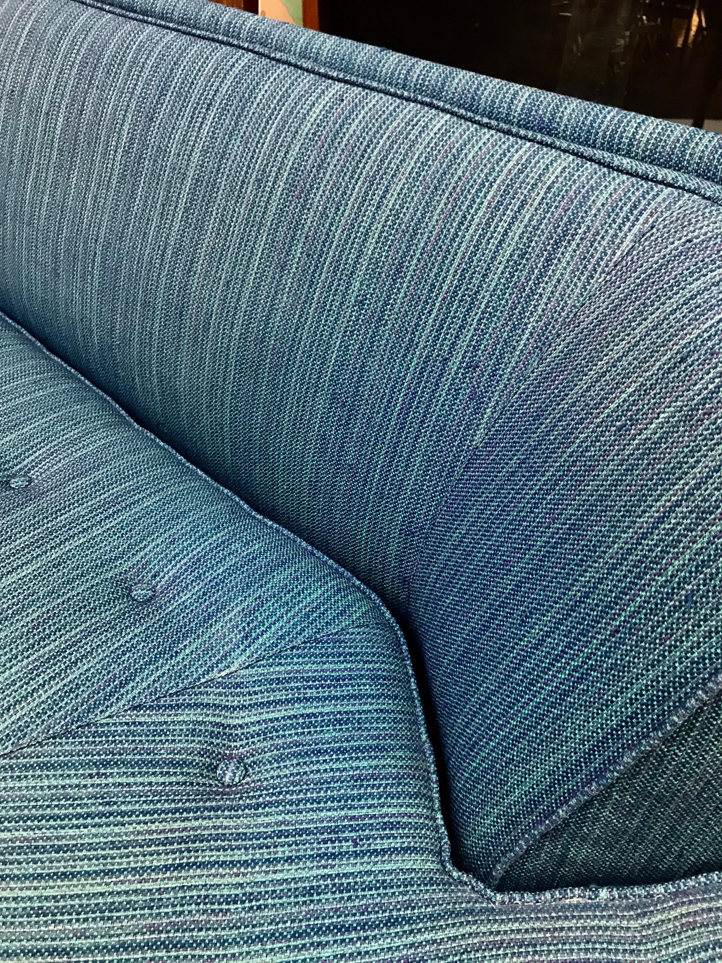 Fabric Mid-Century Modern Blue Selig Two-Piece Sculptural Curved Sectional Sofa