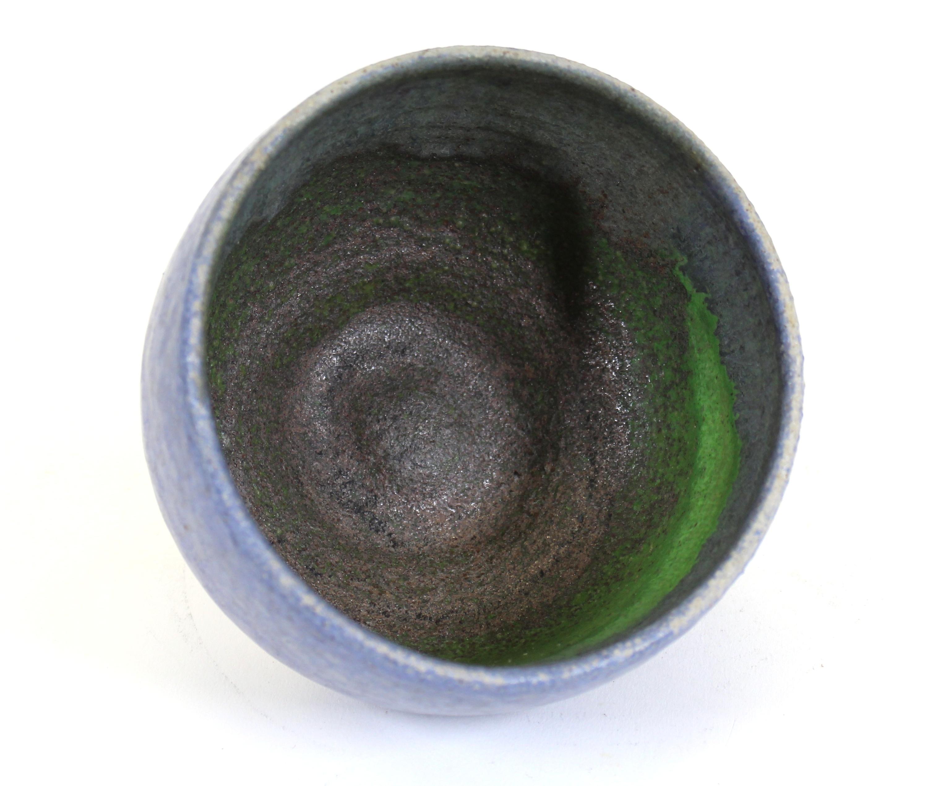 20th Century Mid-Century Modern Blue Stoneware Pottery Bowl