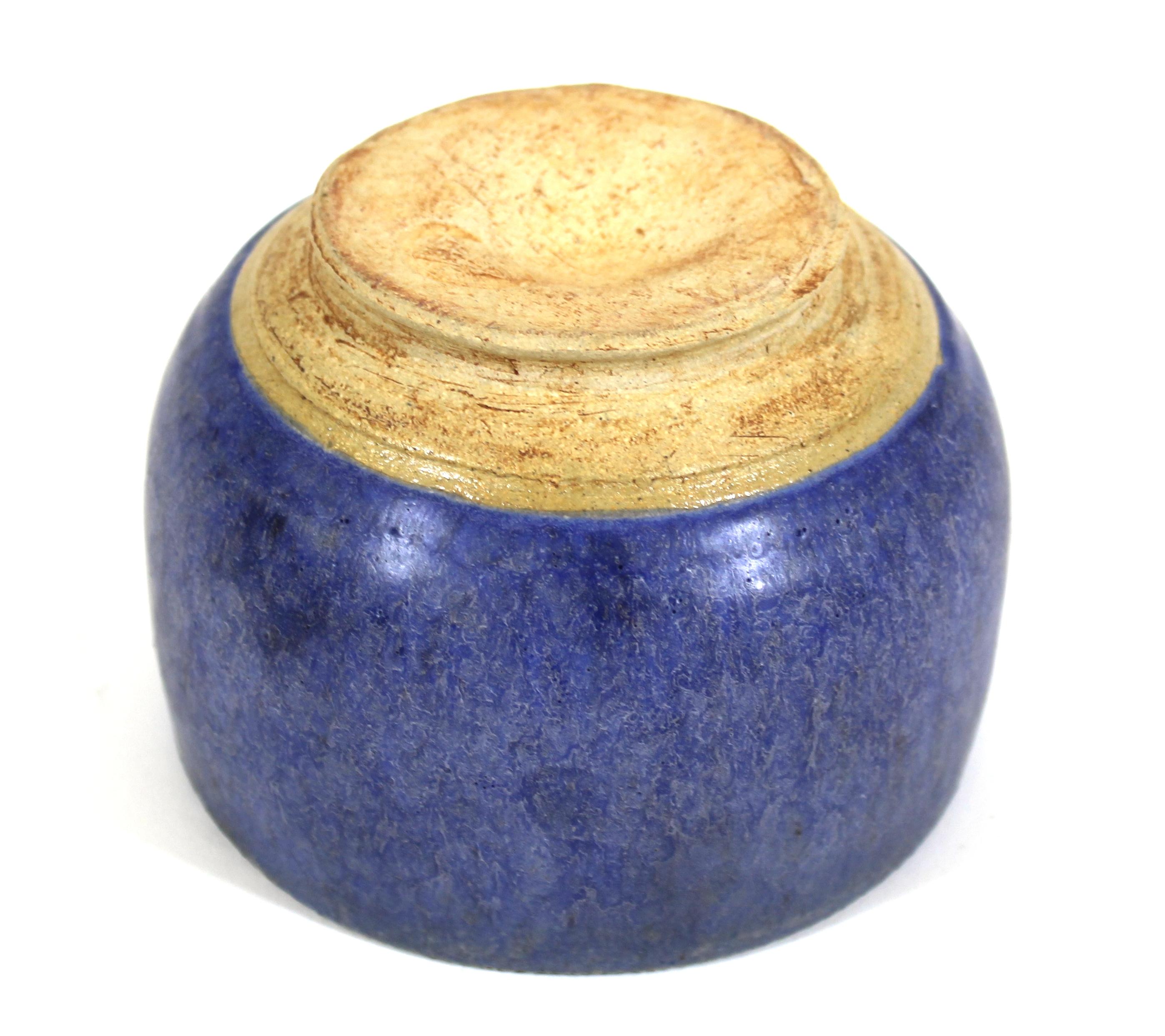 Mid-Century Modern Blue Stoneware Pottery Bowl 1