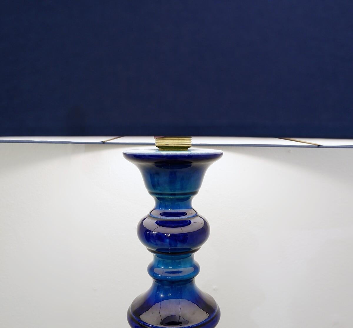 Mid-Century Modern Blue Table/Floor Lamp, Ceramic, Germany, 1960s In Good Condition In Brussels, BE