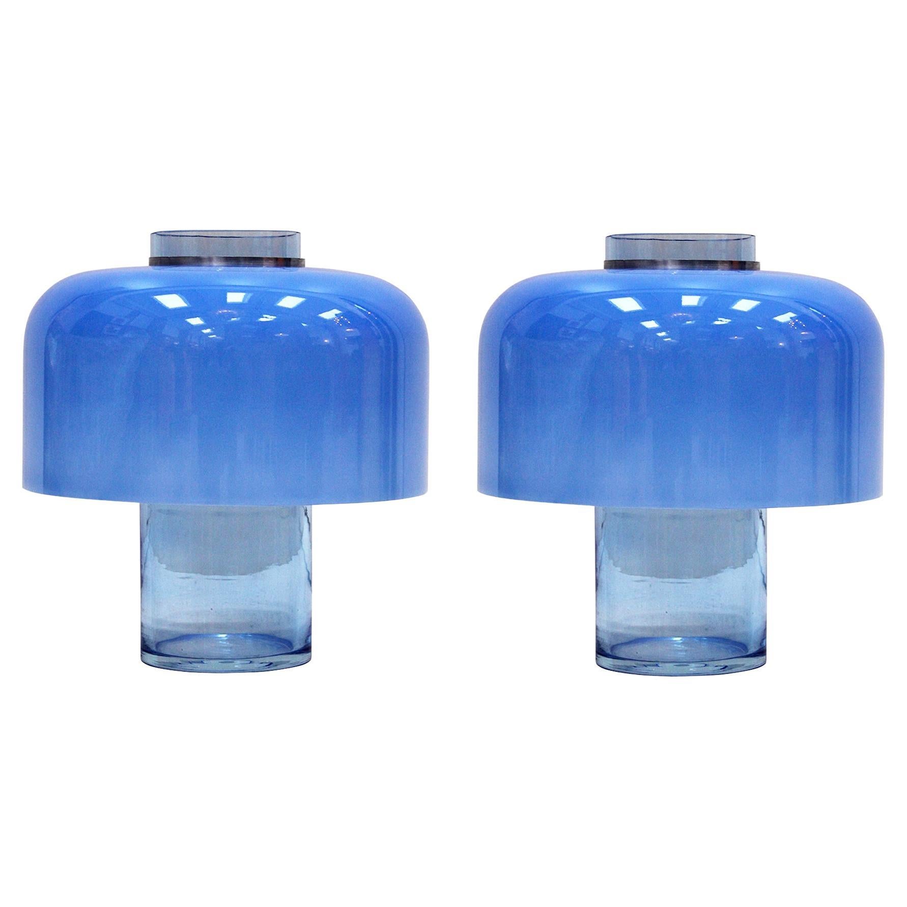 Mid Century Modern Blue Table Lamps Designed by Carlo Nason in Murano Glass