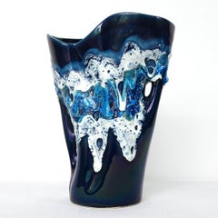 Mid-Century Modern Blue Vase by French Ceramics Specialist Vallauris