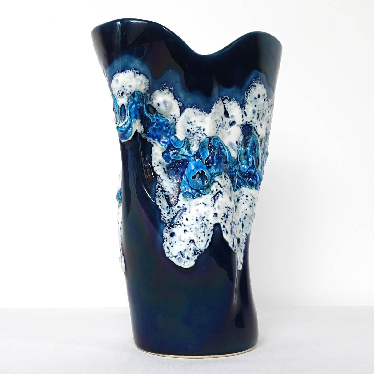 Mid-20th Century Mid-Century Modern Blue Vase by French Ceramics Specialist Vallauris