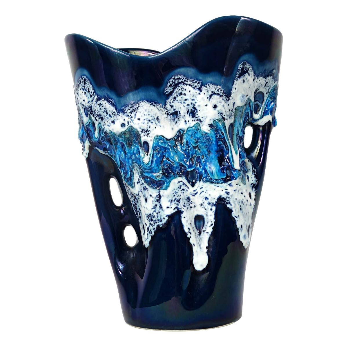 Mid-Century Modern Blue Vase by French Ceramics Specialist Vallauris