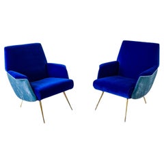 Mid-Century Modern Blue Velvet Lounge Chairs by Giuseppe Rossi, Italy, 1950s