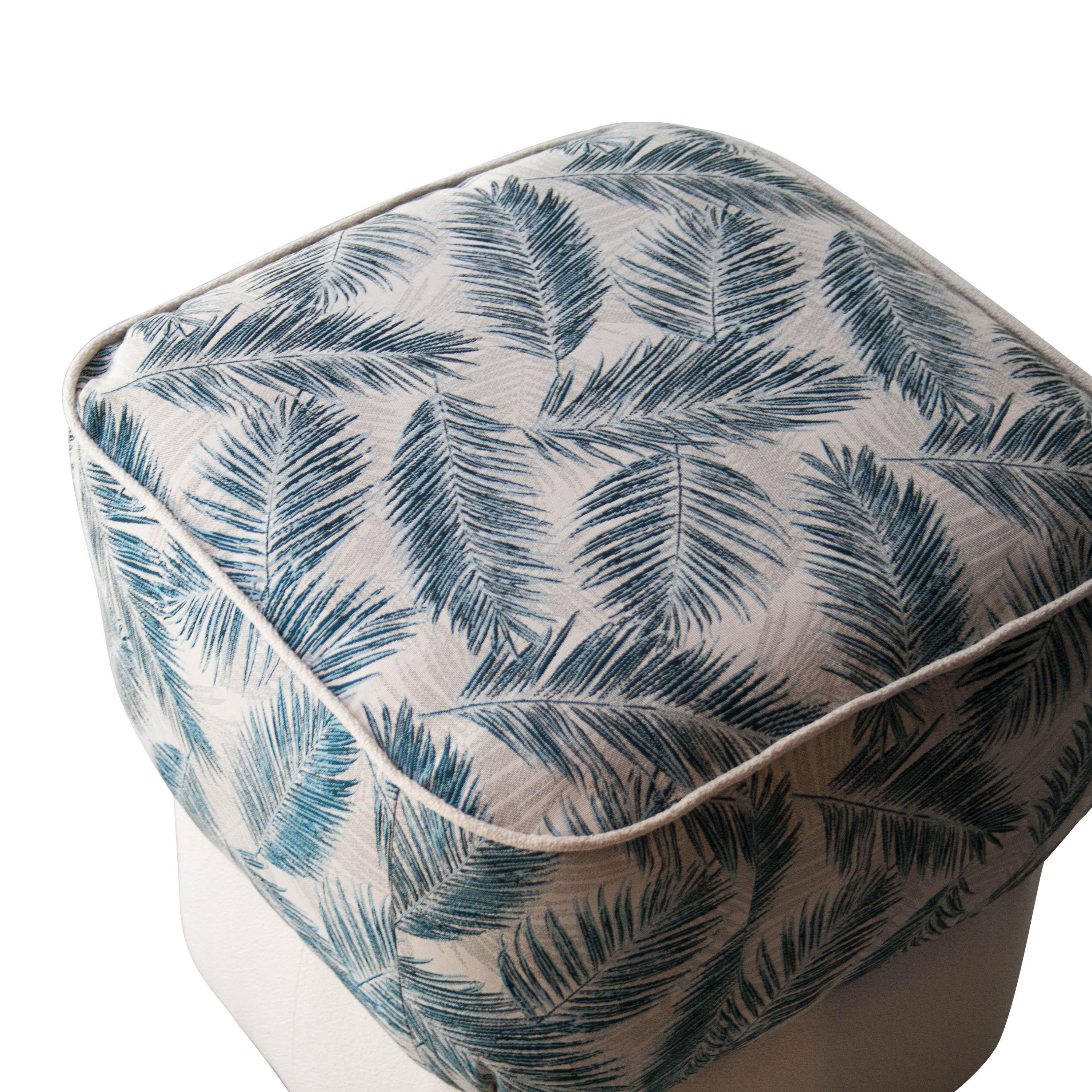 Mid-20th Century Mid-Century Modern Blue White Grey Brass Italian Pouf, 1950 For Sale