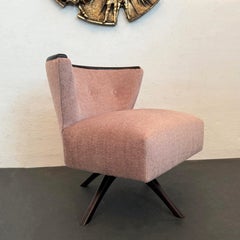 Mid Century Modern Blush Mohair Swivel Slipper Chair By Kroehler