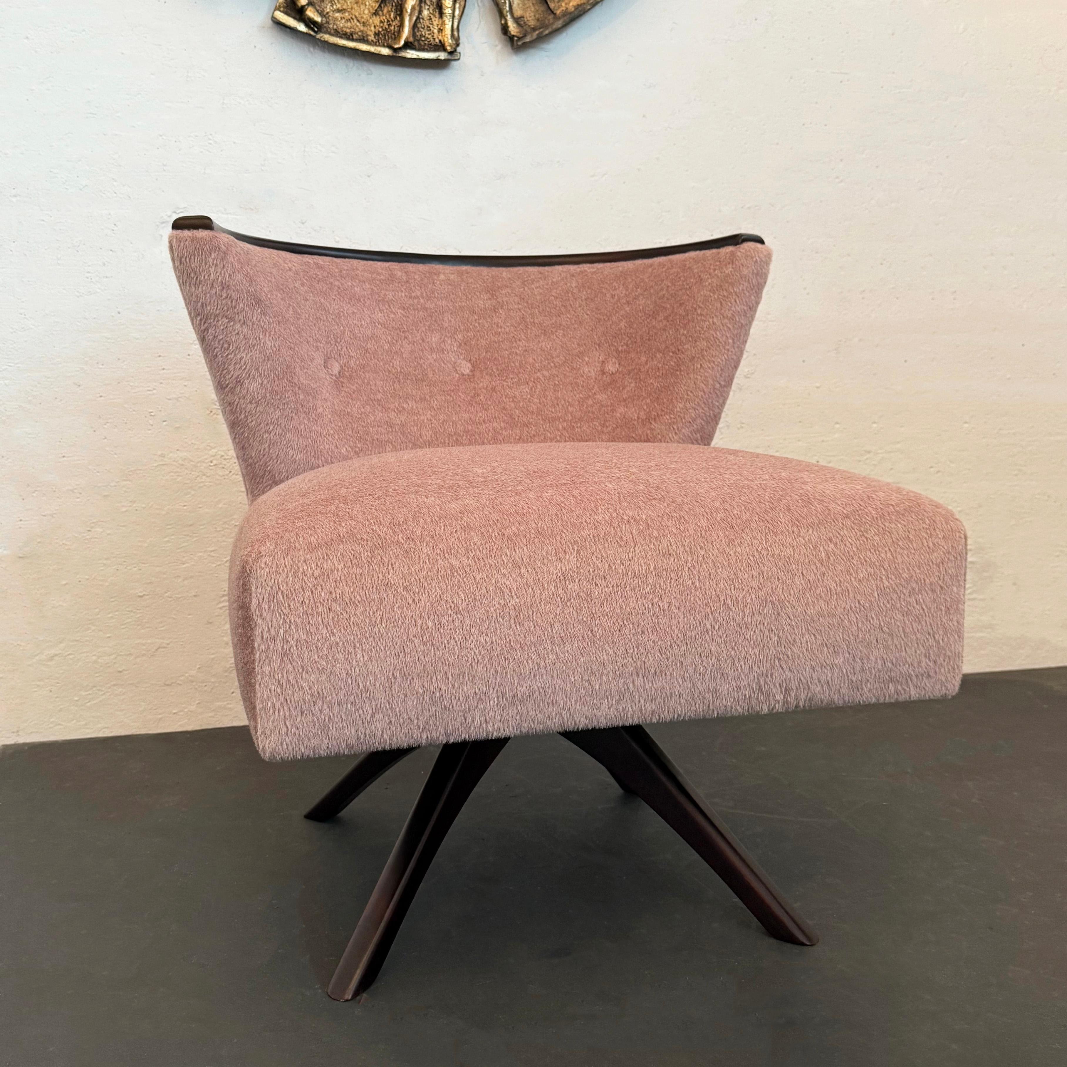 Americano Sedia girevole di Kroehler in mohair color blu scuro, moderna e di metà secolo. in vendita