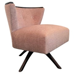 Mid Century Modern Blush Mohair Swivel Slipper Chair By Kroehler