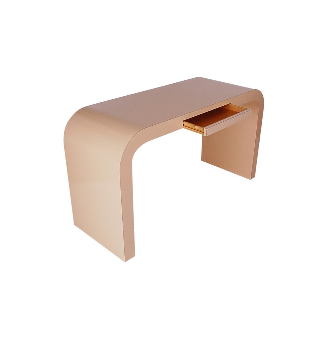 Mid Century Modern Blush Pink Console Pink Directional Sofa and Waterfall