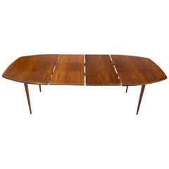 Mid-Century Modern Boat Shape Oiled Walnut Dining Table with 2 Extension Boards