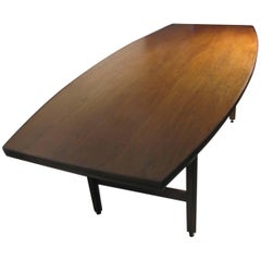 Mid-Century Modern Boat Shaped Black Walnut Dining Conference Table