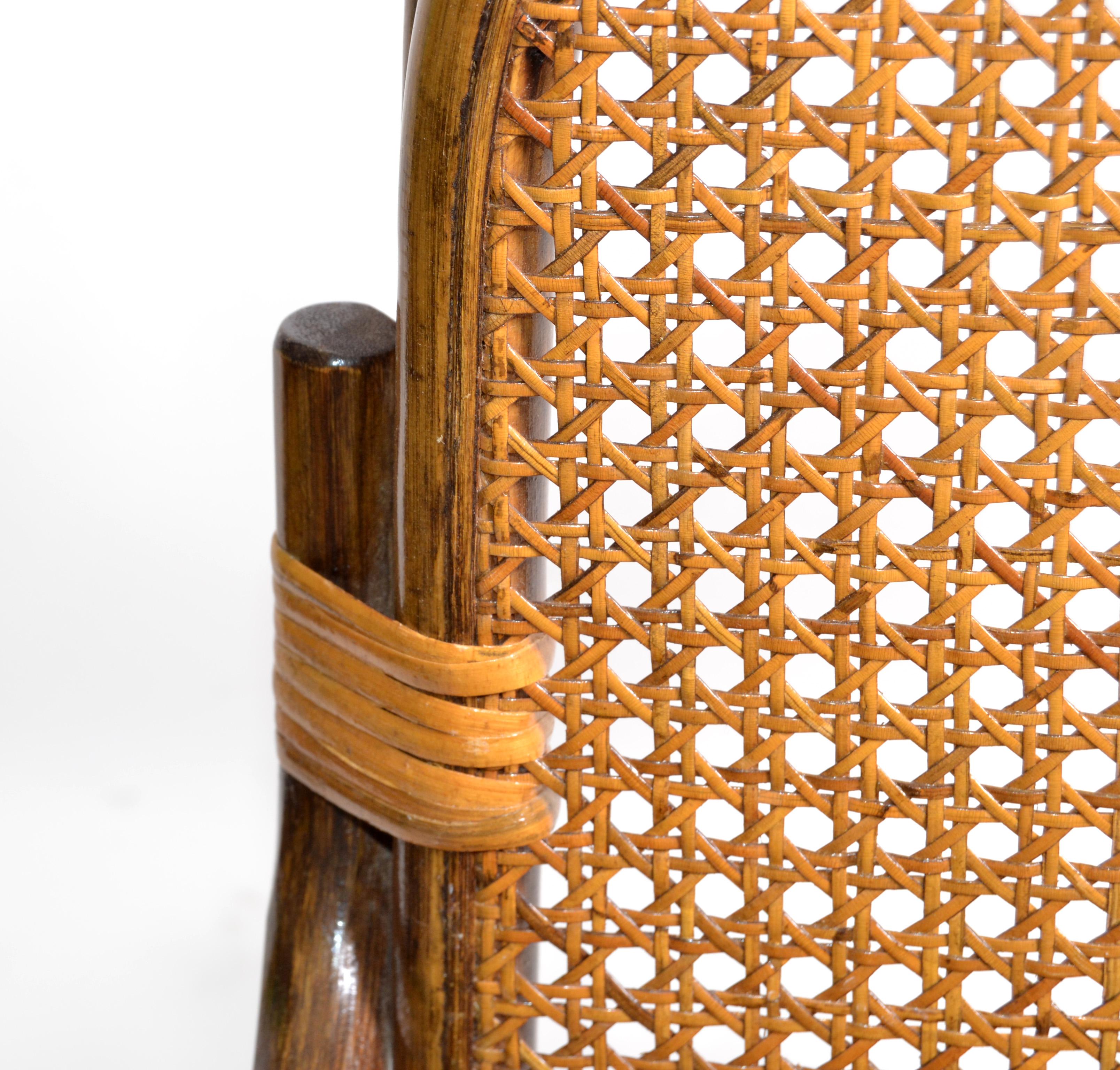 Mid-Century Modern Bohemian Chic Style Bamboo & Cane Children Rocking Chair 1960 For Sale 1