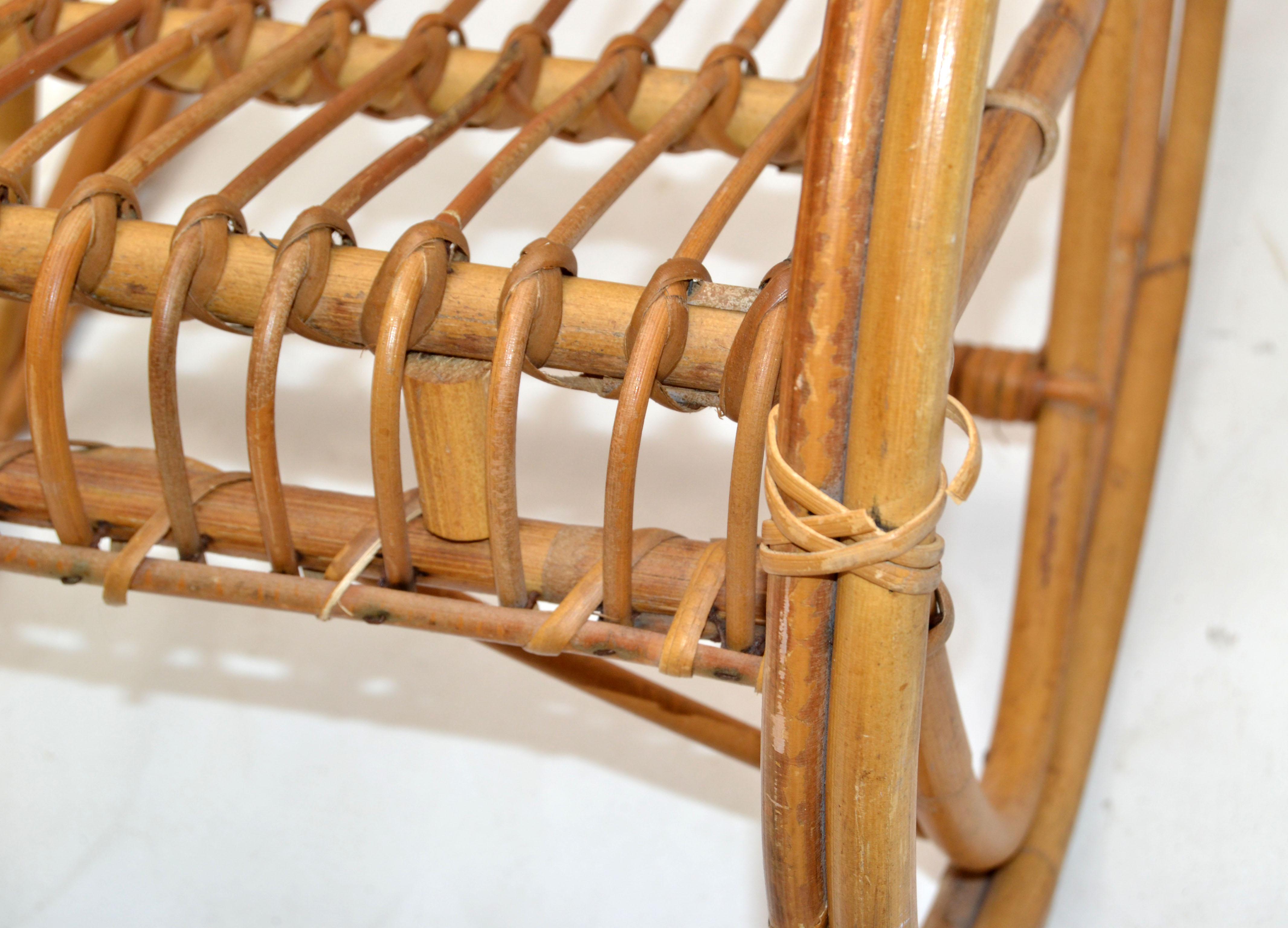 Mid-Century Modern Bohemian Style Bamboo, Cane & Wicker Children Rocking Chair For Sale 5