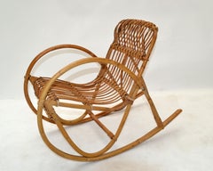 Mid-Century Modern Bohemian Style Bamboo, Cane & Wicker Children Rocking Chair