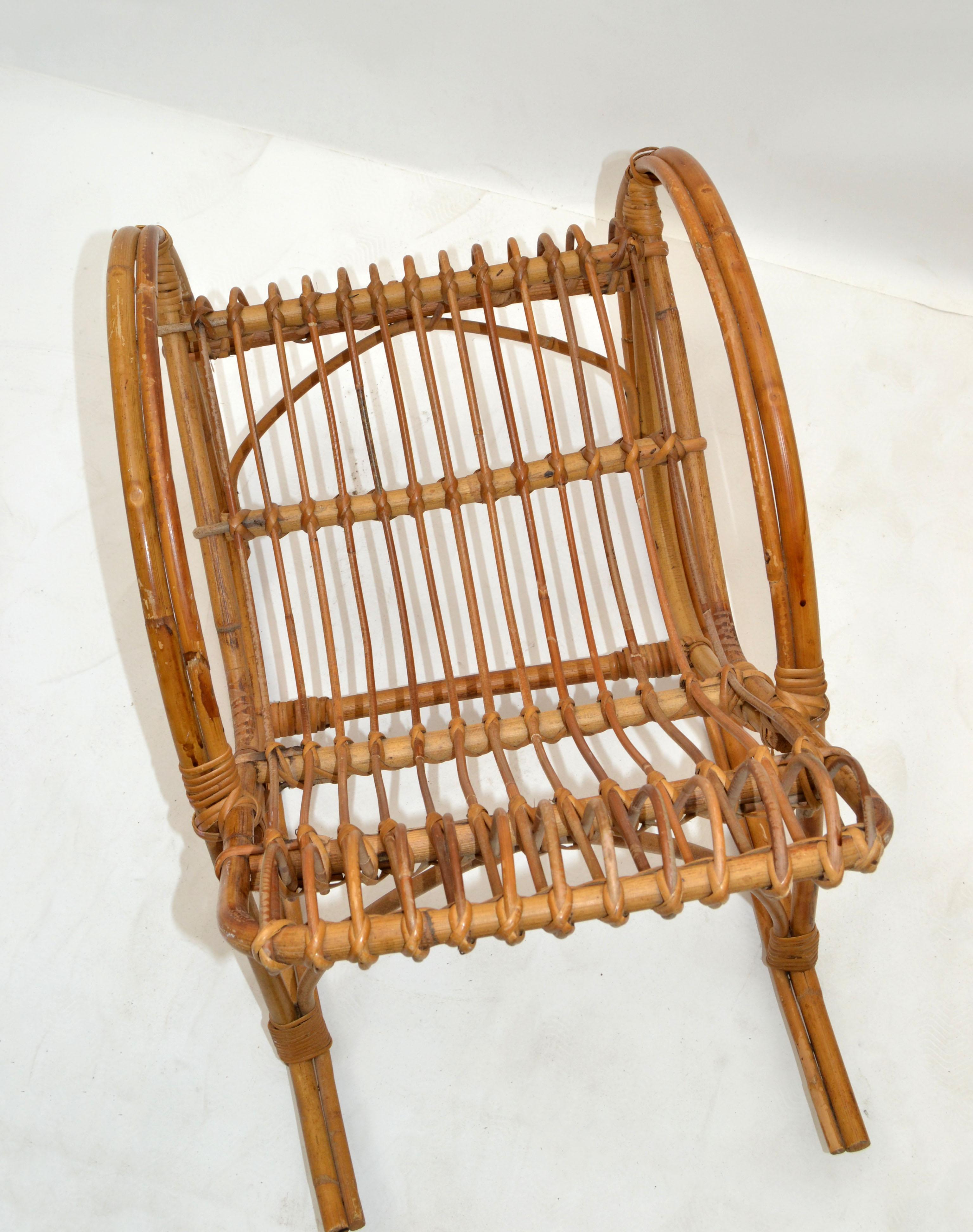 Mid-Century Modern Bohemian Style Bamboo, Cane & Wicker Children Rocking Chair For Sale 3