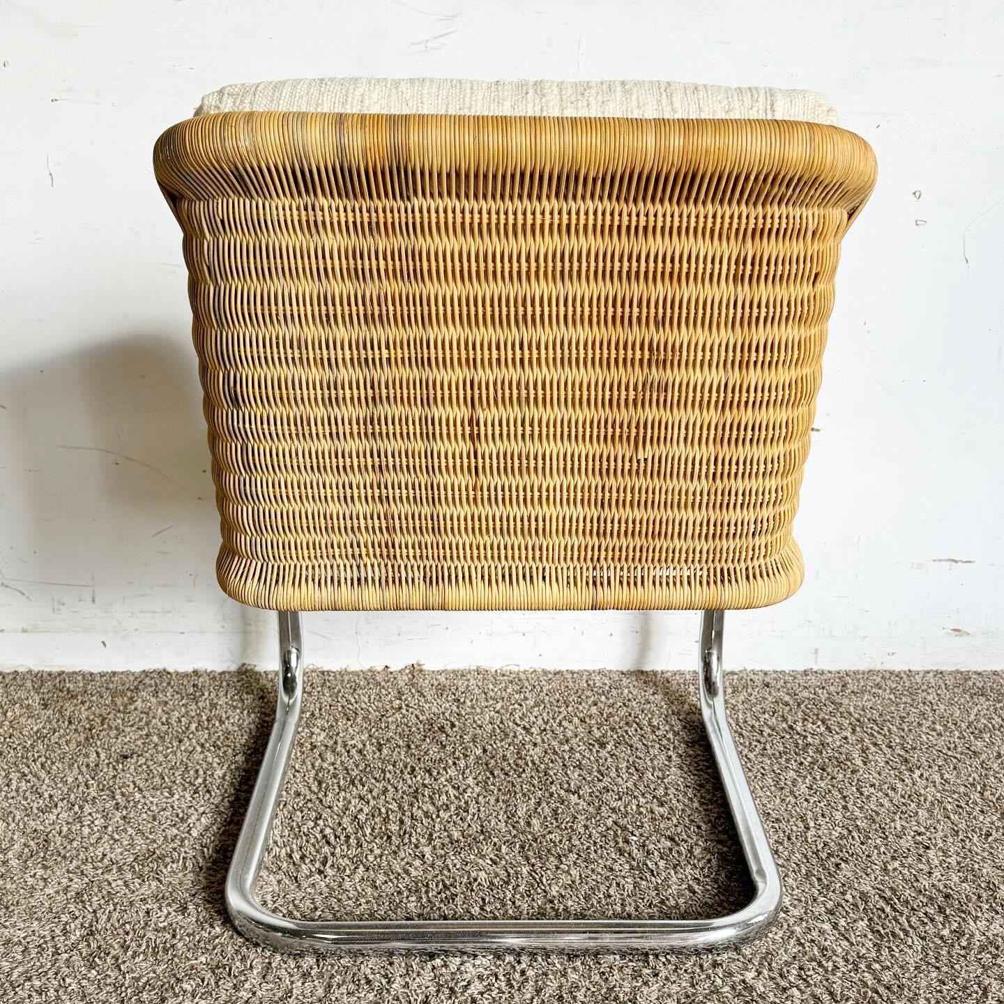 Mid Century Modern Boho Chrome and Wicker Cantilever Arm Chair For Sale 1