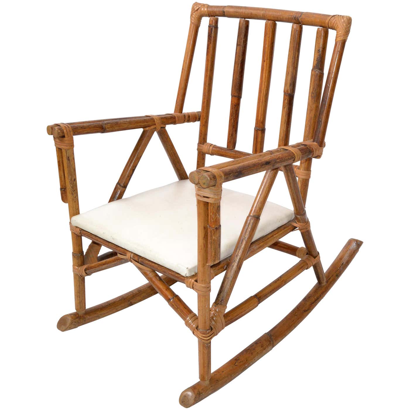 Mid-Century Modern Boho Style Bamboo and Vinyl Children Rocking Chair ...