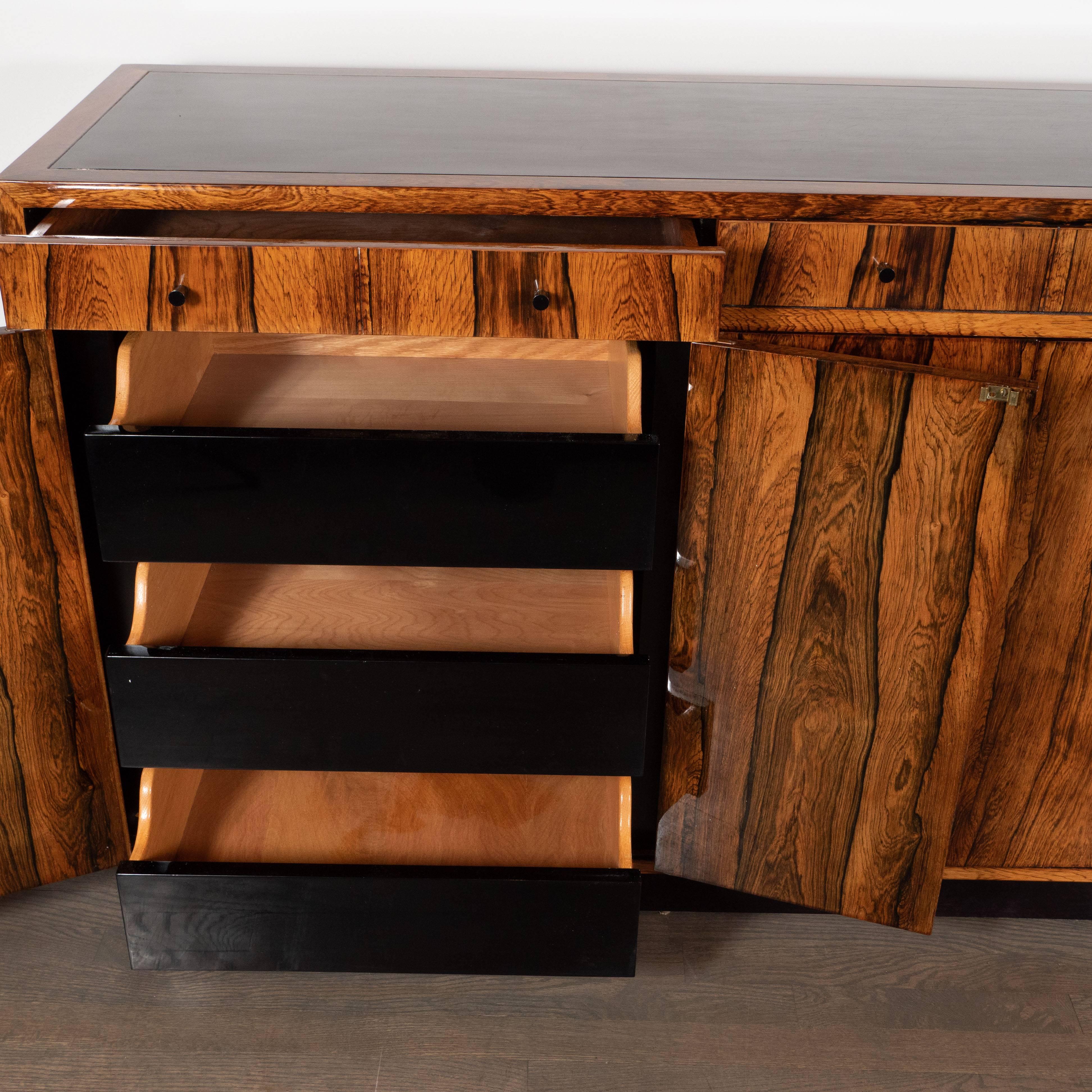 Mid-Century Modern Bookmatched Bleached Rosewood with Black Laminate Top In Excellent Condition In New York, NY