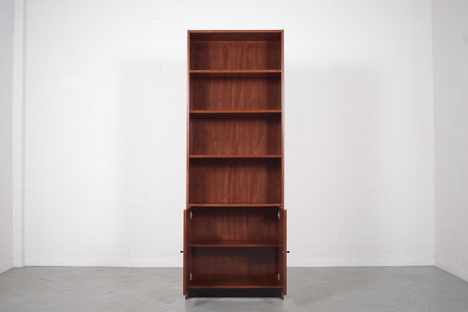Polished Restored Mid-Century Modern Walnut Bookcase For Sale