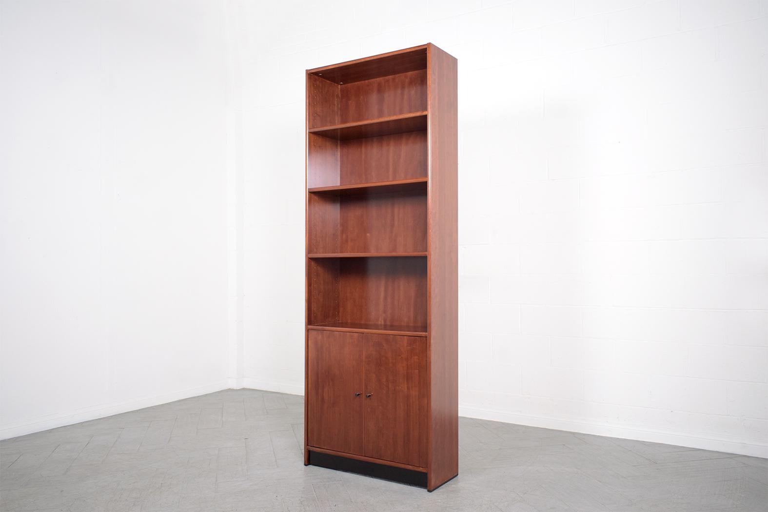 Mahogany Restored Mid-Century Modern Walnut Bookcase For Sale