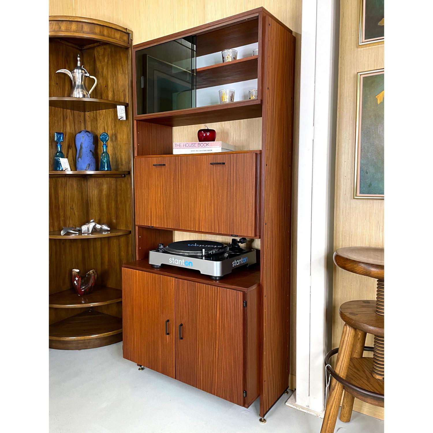 Danish Mid-Century Modern Bookcase Hutch with Secretary Bar and Storage Cabinet