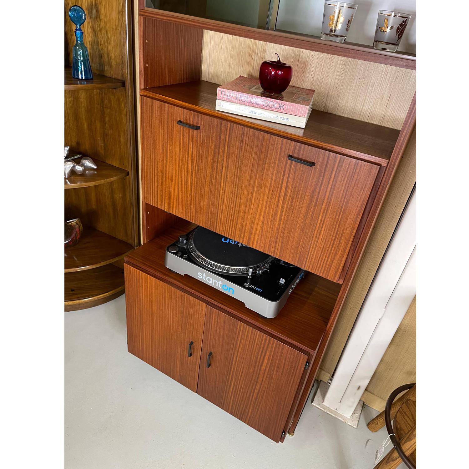 Teak Mid-Century Modern Bookcase Hutch with Secretary Bar and Storage Cabinet