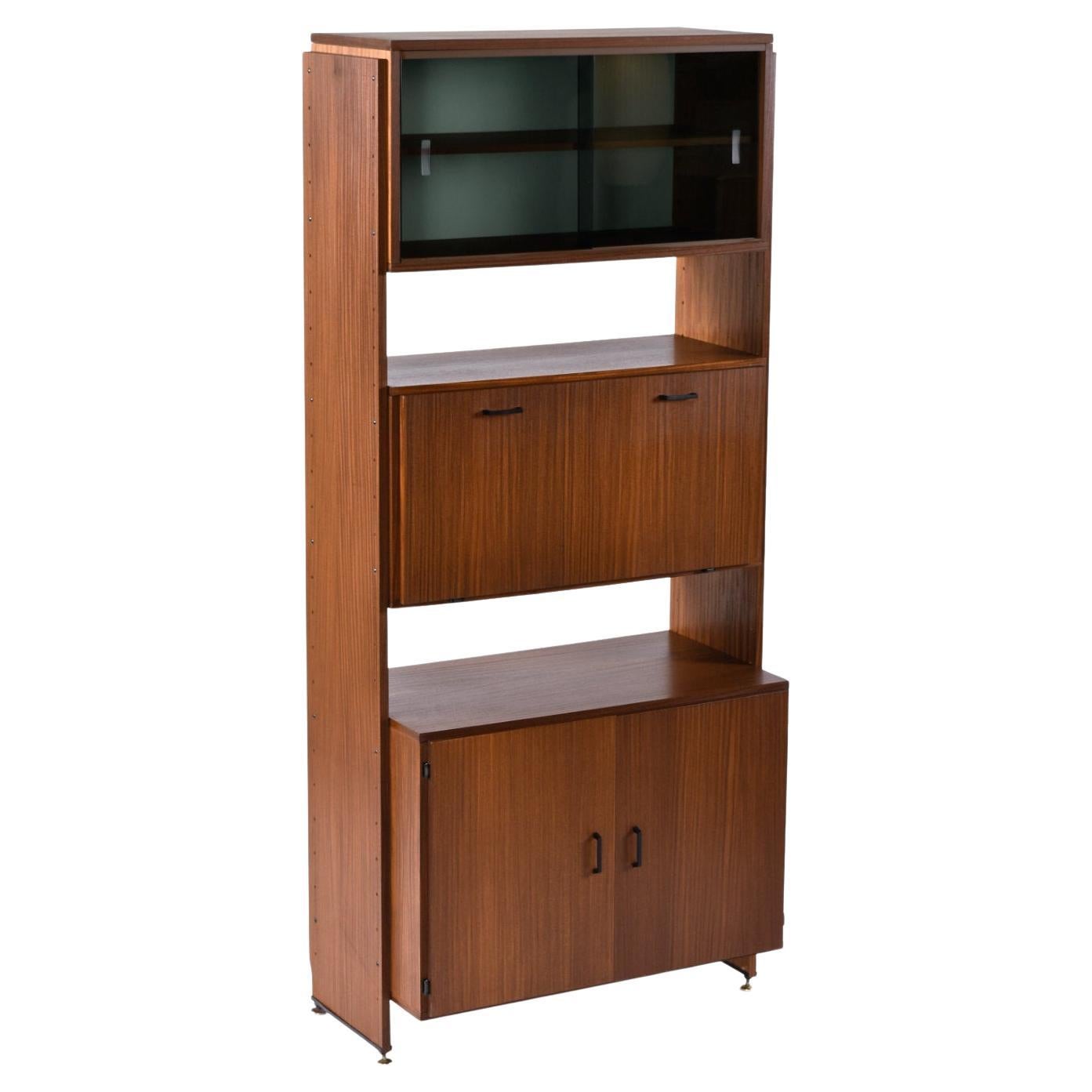 Scandinavian Modern Mid-Century Modern Bookcase Hutch with Secretary Bar and Storage Cabinet