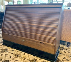 Mid-Century Modern Bookcase Magazine Book Rack Sliding Tambour Doors Library