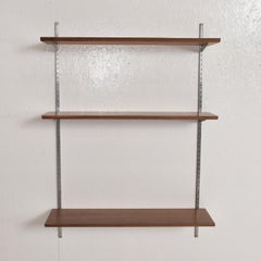 Mid-Century Modern Bookcase Shelving Wall Unit, One Bay, Walnut & Aluminum Eames