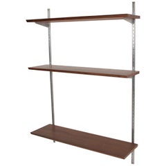 Mid-Century Modern Bookcase Shelving Wall Unit, One Bay, Walnut & Aluminum Eames