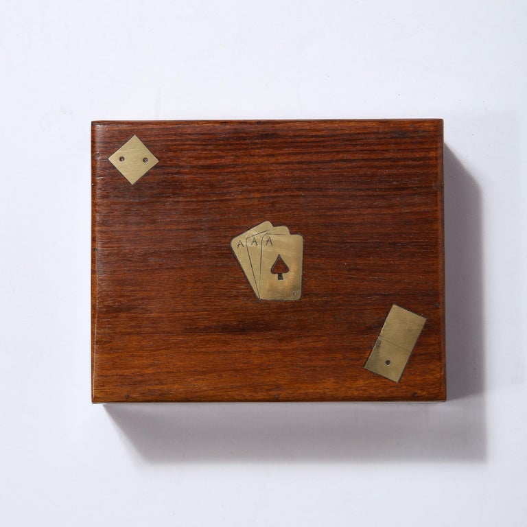 Mid Century Modern Bookmatched Walnut and Brass Inlay Game/ Playing ...