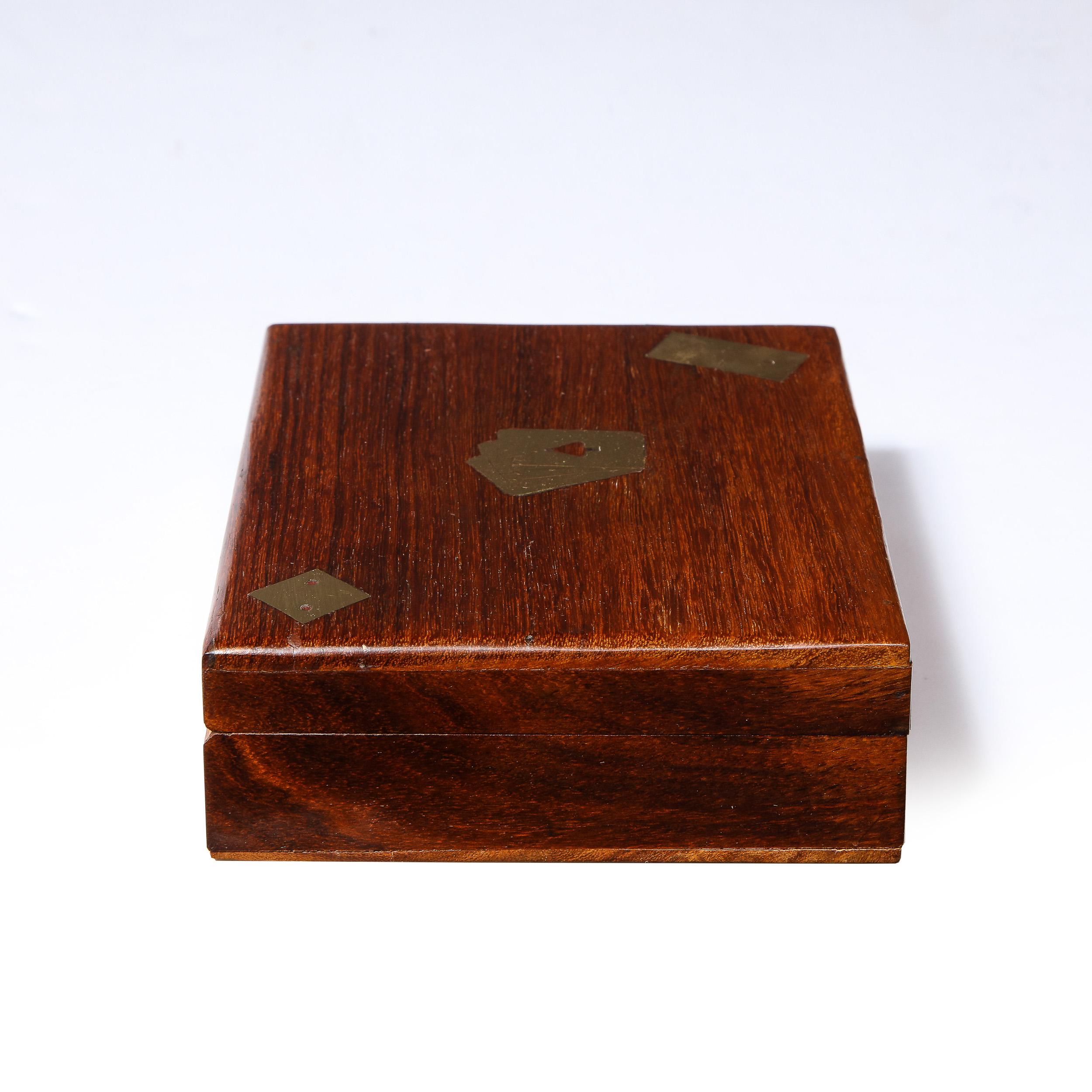 Mid-Century Modern Mid Century Modern Bookmatched Walnut & Brass Inlay Game/ Playing Card Box